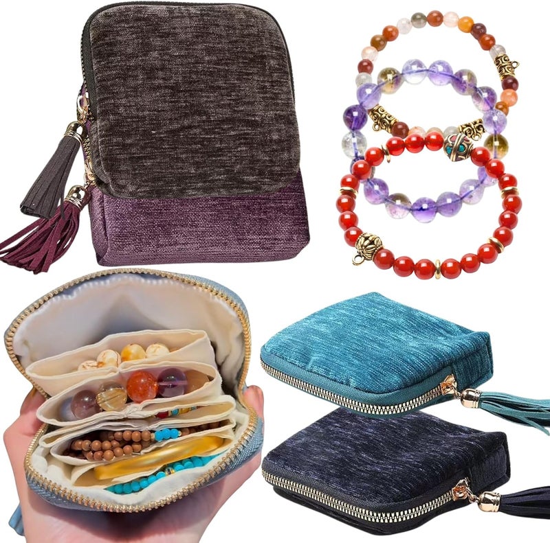 CHIMORY 2026 New Travel Jewelry Case Organizer, Portable Travel Jewelry Organizer, Jewelry Pouch for Journey Rings Crystal Bracelet Organizer with Tassel Zipper, Valentines Day Gifts for Women, Peacock Blue - Image 1